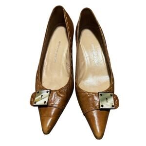 Emanuel Ungaro Brown Leather KittenHeels with Side Buckle Detail EU 38/US 7.5-8